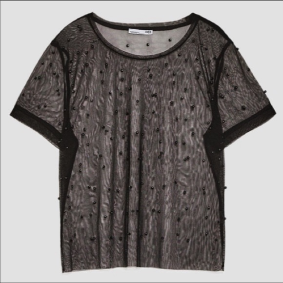 Zara Tops - Zara tulle t-shirt with faux pearls